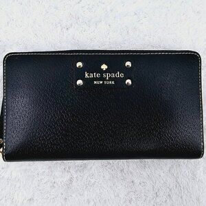 KATE SPADE NEW YORK Wellesley Neda Black Textured Leather Zip Around Wallet